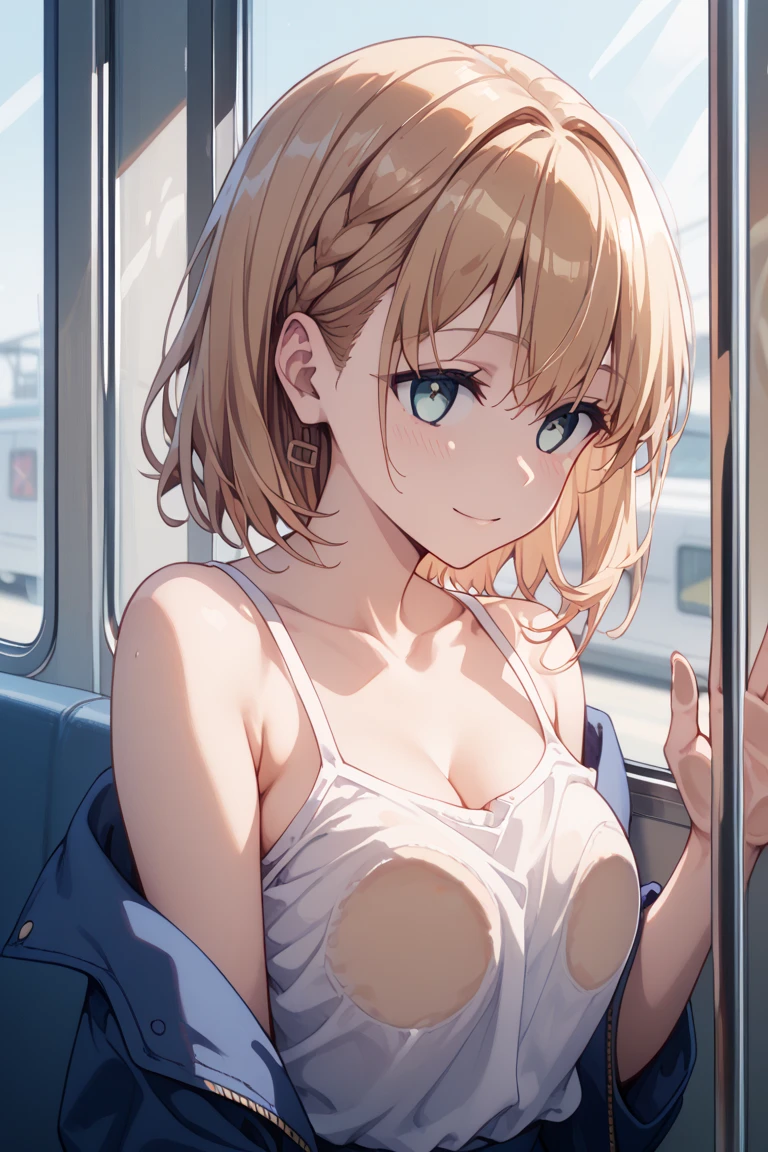 Close-up map of a flight attendant with big breasts