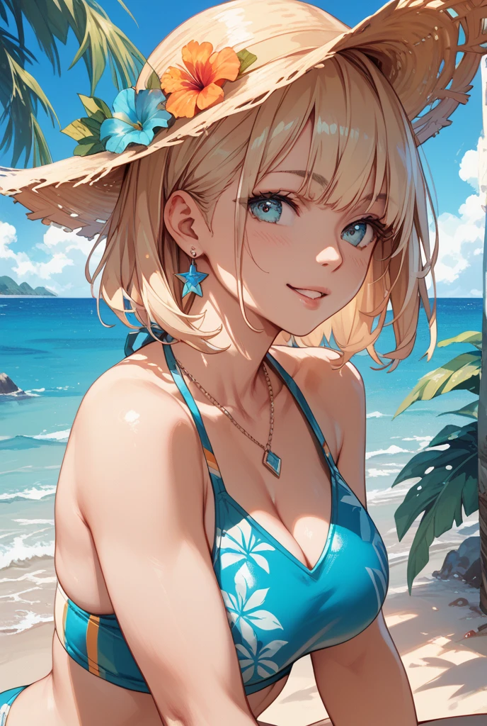 White Bikini、Light blue floral pattern