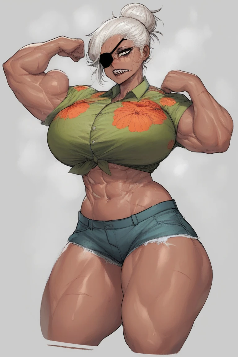 (Muscular:2), (thick muscular thighs, wide hips:2.3), (latina female, tan skin:2), adult, (glasses), earrings, eyeshadow, lipstick, bokeh, (freckles:0.9), (upper body view), (striations), (hard nipples:1.2), (large breasts), (small breasts:1.4), (sleeveless off-the-shoulder top, pajama shorts, striped pattern:2), (six pack abs:1), (sculped muscles:1.7), (athletic body:1.5), (muscular body:2), (looking at viewer), (drunk, smiley:1.4), detailed eyes, dark bedroom, (dawn lighting), rim lighting, two tone lighting, dimly lit, clean skin, low key (DETAILED SKIN), (big ass)