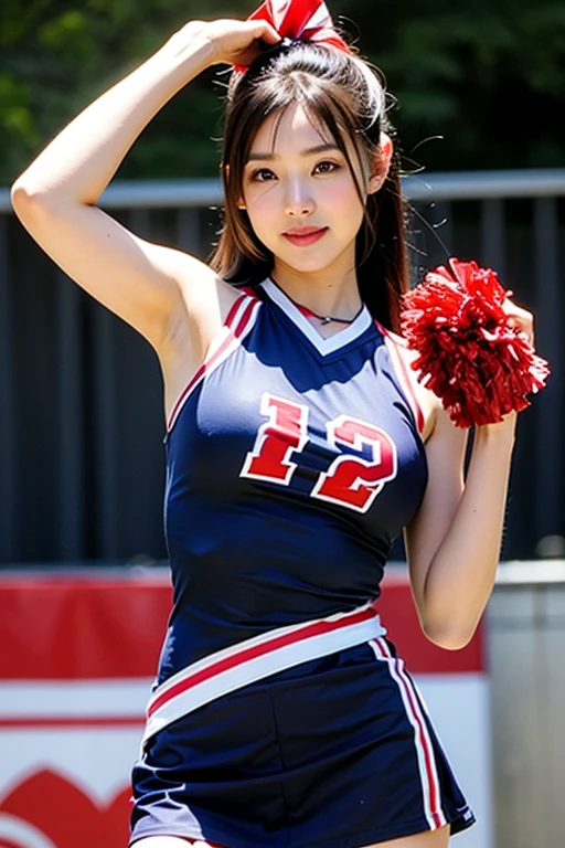 Female cheerleader wearing  cheerleader costume, cheer dance, Second time&#39;Tzuyu, Young and cute gravure idol, sleeveless tops, pleated mini skirt, cheerleader costume, Cheering uniform, cowboy shot, medium long,Refreshing young Japanese woman, cute idol sculpture, 🚿🗝📝, young gravure idol, Young slender gravure idol, smile, nffsw, table top, award-winning, 8k, highest quality, smile refreshingly, Haruka Ayase, Assist々Kiki, Kana Hashimoto, Mai Shiraishi, Nishino Nanase, Mei Watanabe, Yuki Yoda, Assist々xylophone, Aoi Miyazaki, Yuko Takeuchi, Yuki Uchida, Suzu Hirose, Aya Ueto, award-winning, nffsw, table top, smooth white tight clothing suit, japanese model, Realistic young gravure idol, anatomically correct, In 8K