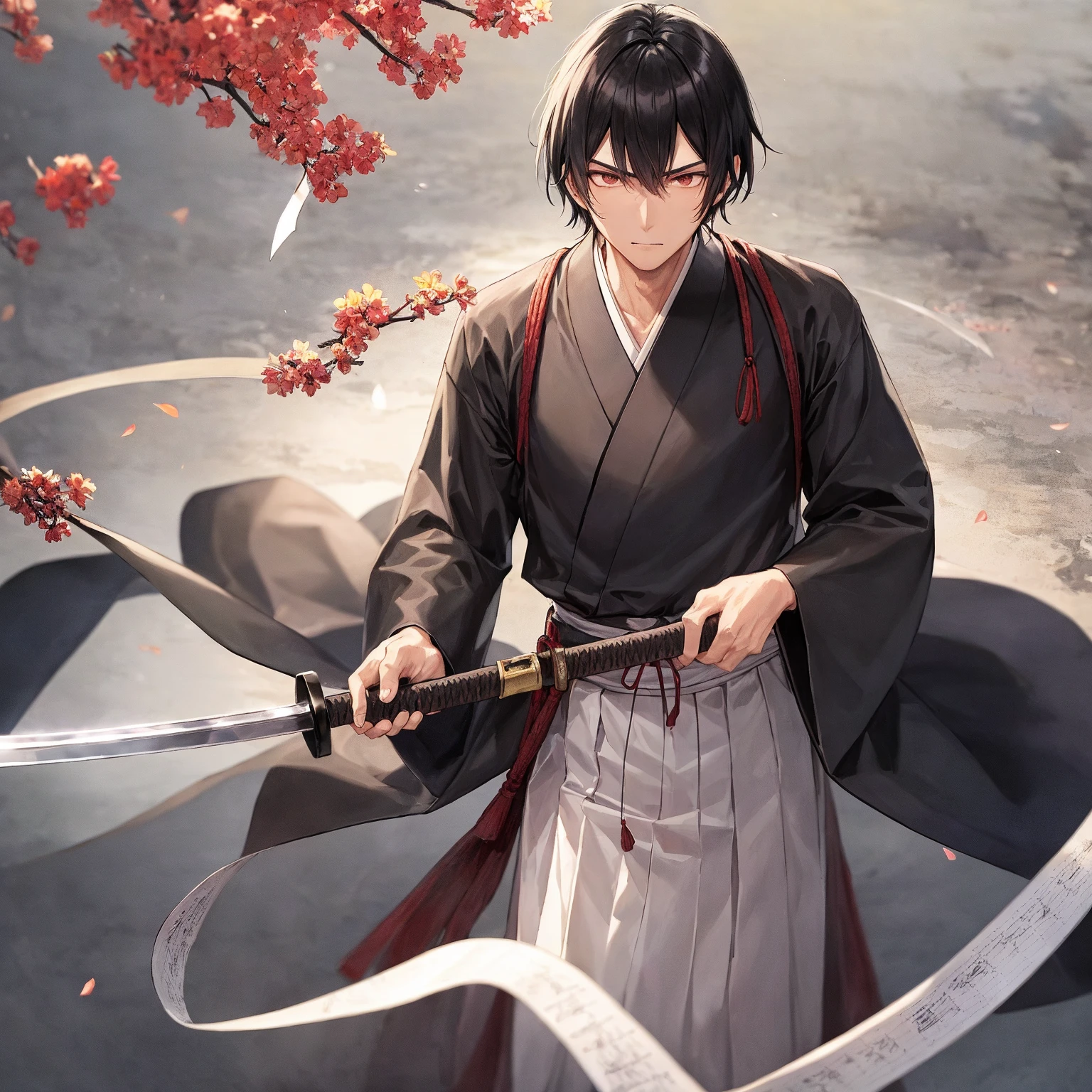 (a cool teenager male swings chinese sword), (white hanfu), wind surround, colorful flowers surround, reality, clear face, clear and bright eyes, high detail, cinematic lighting, motion blur, ray tracing, reflection light, (close-up), masterpiece, best quality, high quality, anatomically correct, textured skin, high details, super detail, 1080P, UHD, HD