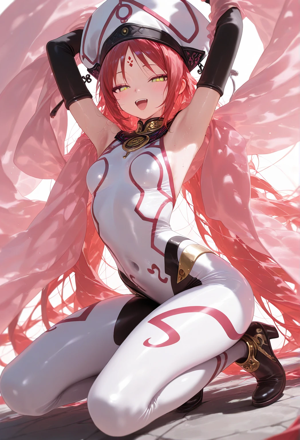 Yae Miko(purple eyes)(Wedding Dress)(beautifuls piernas)(beautiful)(from below)(long hair)