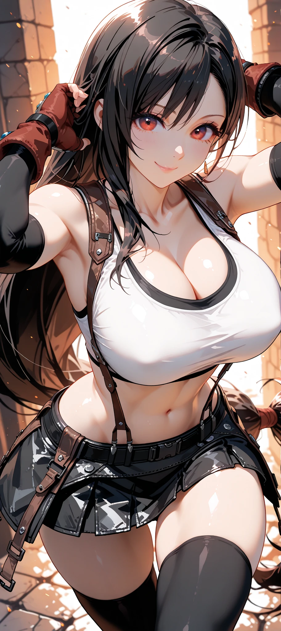 Tifa,foreshortening,angry,practice swing for a slapping,spread palms,lady