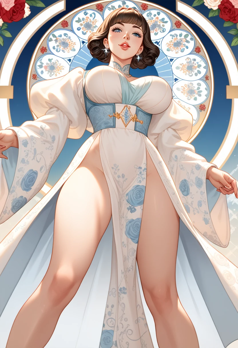 (masterpiece, best quality:1.2), 1girl, solo,standing_split, 
(fashion magazine blockbuster:1.2),(attractive woman:1.3),(beautiful and delicate eyes:1.2),(fashion clothing design:1.2),(tulle texture:1.1),turquoise flowers,surrounded by flowers,crystal clear dew,fresh and elegant,(flowers blooming wildly:1.2),delicate buds,turquoise atmosphere,(masterpiece:1,2),best quality,masterpiece,highres,original,extremely detailed wallpaper,perfect lighting,(extremely detailed CG:1.2)flowers,turquoise flowers,full_body, huge_chest, whole body
