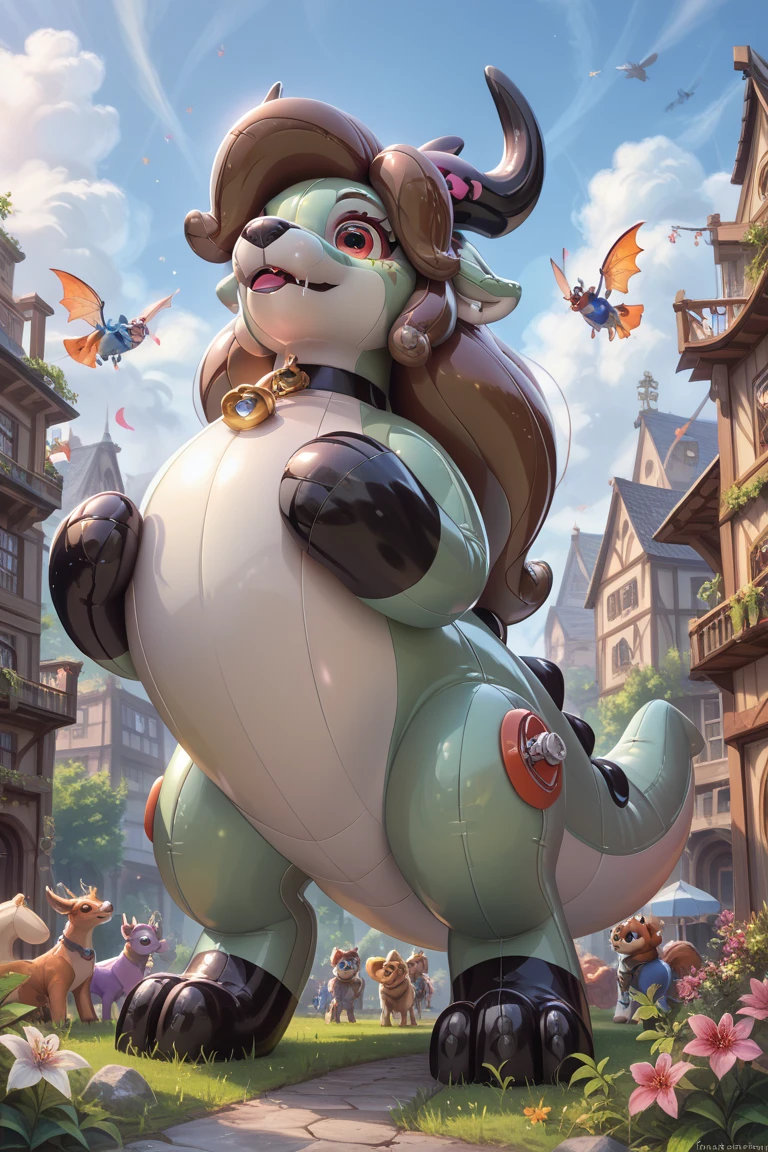 uploaded to e621.net, masterpiece, 8k, hyena, male, gray hair, soft figure, heavy, chubby, muscular, barbarian outfit, laughing, brown leather outfit, beige fur, spots, (bare paws:1.2), digitigrade, standing, looking down, (huge penis:1.2), (thick penis:1.6), (huge testicles:1.3), (flaccid:1.4), detailed penis, primitive village, tiny village, (giant:1.5), (macro:1.4), (crowded:1.3), (figures in background:1.5), longhouse, by darkgem, by bng, by duase, by gideon, by teaselbone,