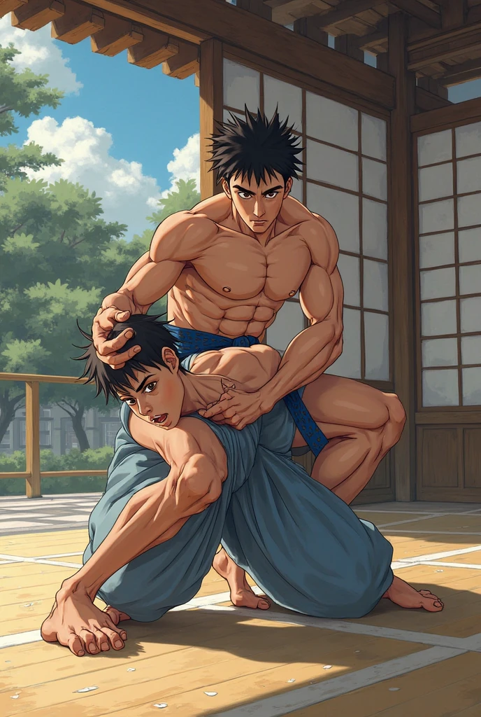 Create a character called baki on a tatami fighting the setting is of a tatami