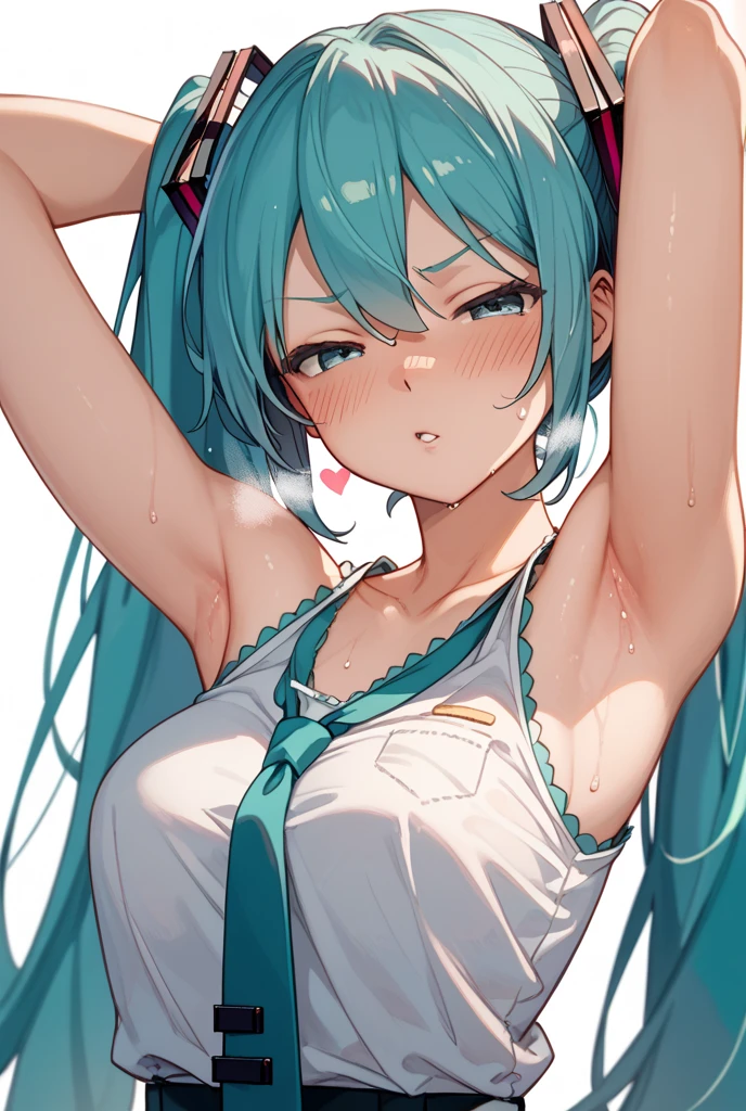  hatsune_miku commentary highres 1girl aqua_eyes aqua_hair arm_tattoo bikini bikini_skirt black_sleeves breasts detached_sleeves from_side long_hair medium_breasts simple_background skirt sleeves_past_fingers sleeves_past_wrists solo striped_bikini striped_clothes swimsuit tattoo twintails very_long_hair white_background white_bikini in shower ,wet nipples