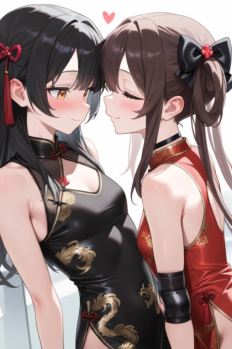 anime girl with long black hair and red dress hugging each other, style artgerm, red and cyan, jazza and rossdraws, artgerm and rossdraws, artgerm and atey ghailan, inspired by Wang Duo, rossdraws and jazza, style of artgerm, :: rossdraws, deviantart artstation cgscosiety