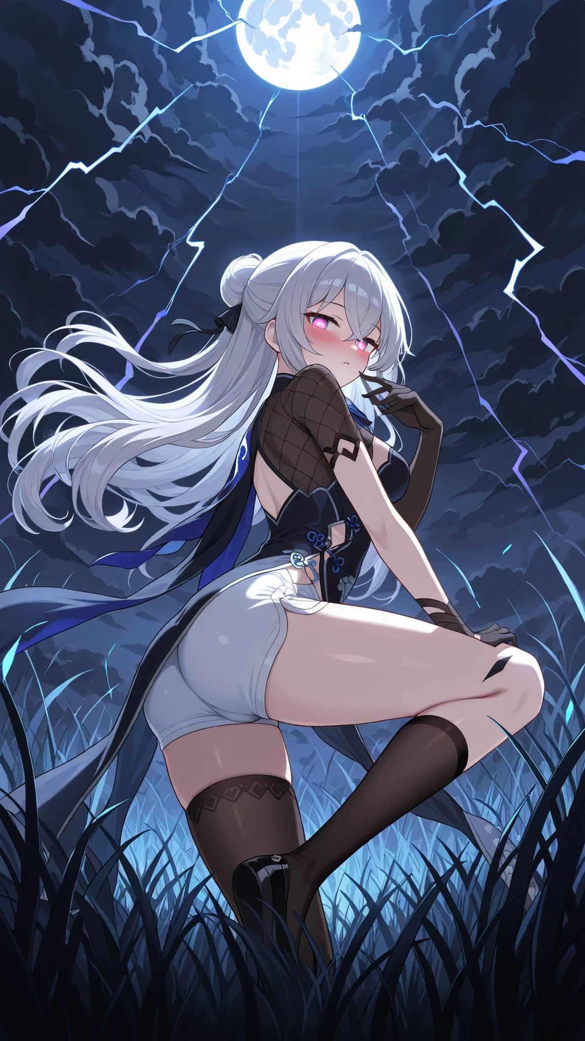 Stormy Night、A wizard girl in a belligerent, transparent outfit standing on a stormy battlefield amidst lightning flashes。The boss of the girl in the see-through clothes is、Emits a dark aura、Looking down with sharp eyes。Lightning and heavy rain are falling in the background、The girl's determined expression emerges.。(((nsfw)))(((naked)))((((Transparent see-through clothing)))))(((5 years old)))infant