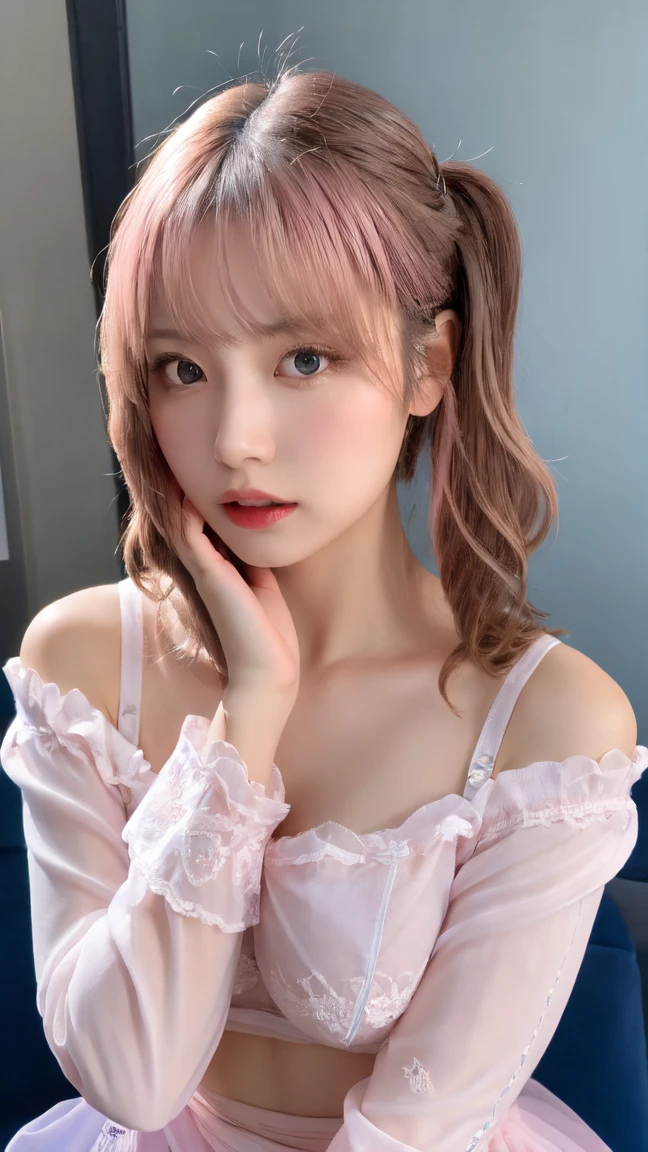 (Antique Style, Girlish: 1.2, Pink Hair: 1.1, blue eyes: 1.1, Big eyes),Big Breasts,
