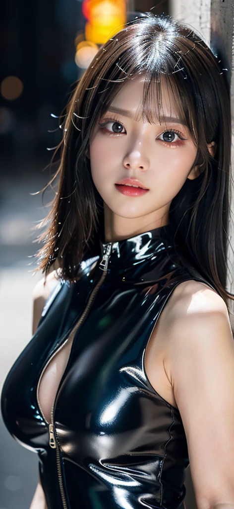 (Large breasts are not visible to the viewer), (Separate divisions),(Cute smile, lips slightly open, showing teeth),Highest quality, masterpiece, Ultra-high resolution, ((Realistic: 1.4), RAW Photos, 1. Cyberpunk Girl, Glowing Skin, 1. Mechanical Girl, (Ultra-realistic detailed mechanical limbs, Tubes connected to machine parts, Mechanical vertebrae attached to the spine, Mechanical cervical attachment to the neck, Wires and cables connected to the head, Evangelion, ghost in the Shell, Small glowing LED lamp, Global Illumination, Deep Shadow, Octane Rendering, 8k, Ultra Sharp, Metal, Intricate decorative details, Baroque details, Very intricate details, Realistic Light, CGSoation Trend, To the camera, Neon Details, (Android Factory Background), art:H.R. Giger and Alphonse Mucha.