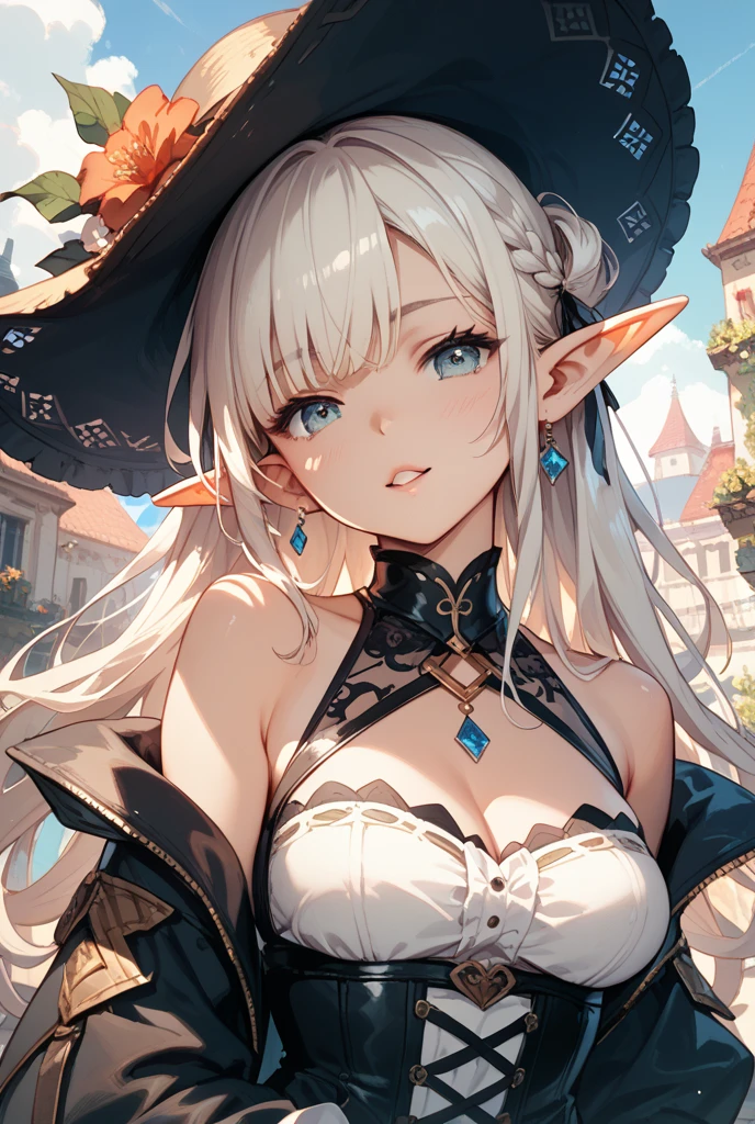 1girl,cowboy shot,shininghead,,big tits, transparent cloth on the chest, flowers