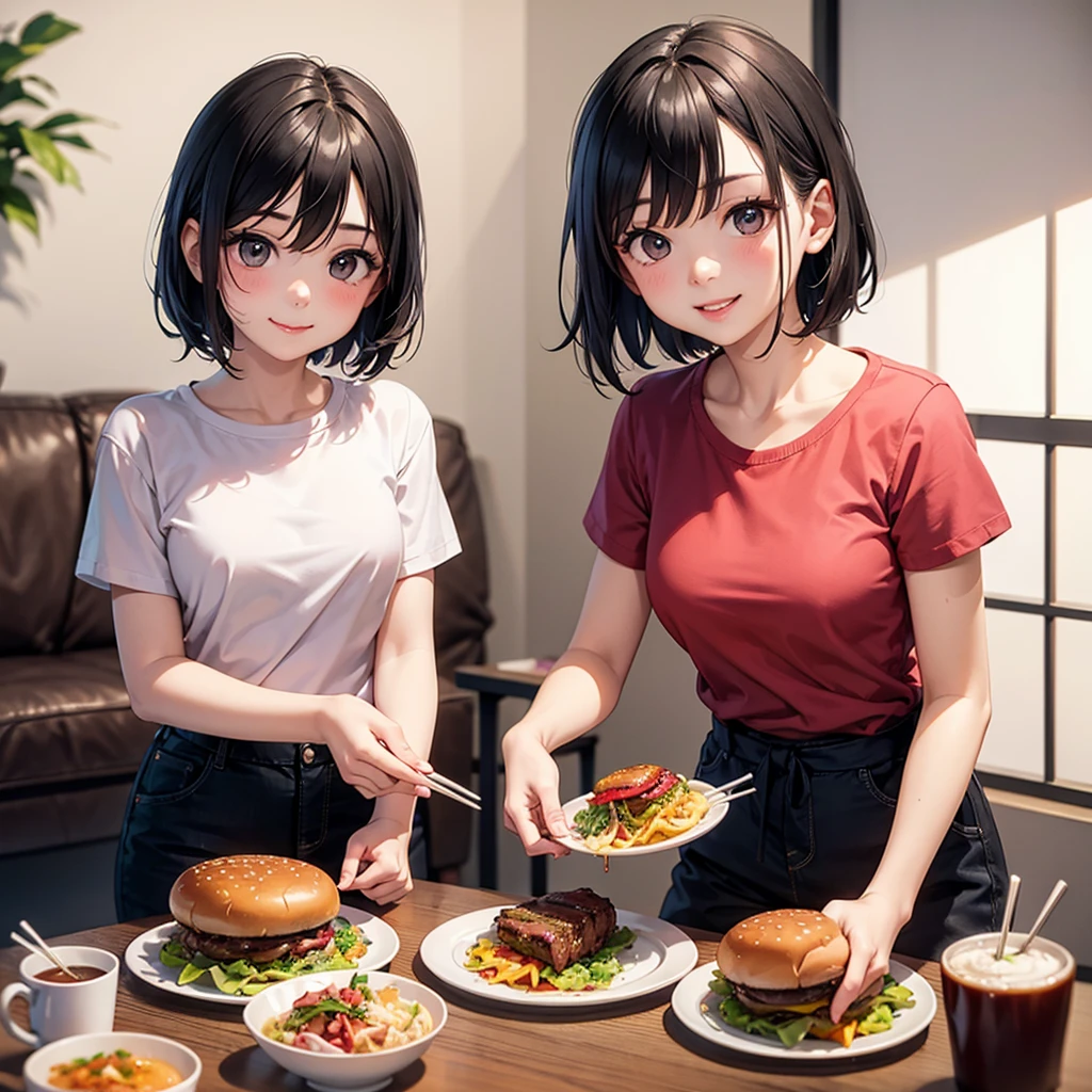 Highest quality、High resolution、Detailed Background、(Beautiful face in every detail:1.4)、Anatomically correct、Normal number of fingers、(Detailed eyes)、Teen anime beauties、(Huge breasts:1.2)、Light color hair、Bobcut、ponytail、well-groomed eyebrows、Perfect body line、Cute gestures、Food Festivals、
(Two beauties enjoying the Food Festivals:1.5)、(Two beautiful women eating various dishes:1.5)、
Food Festivals are held in parks, event spaces, outdoor venues, and other locations that require a lot of space.、Sometimes it is held in urban areas or tourist spots.、You can enjoy a variety of cuisines、cute