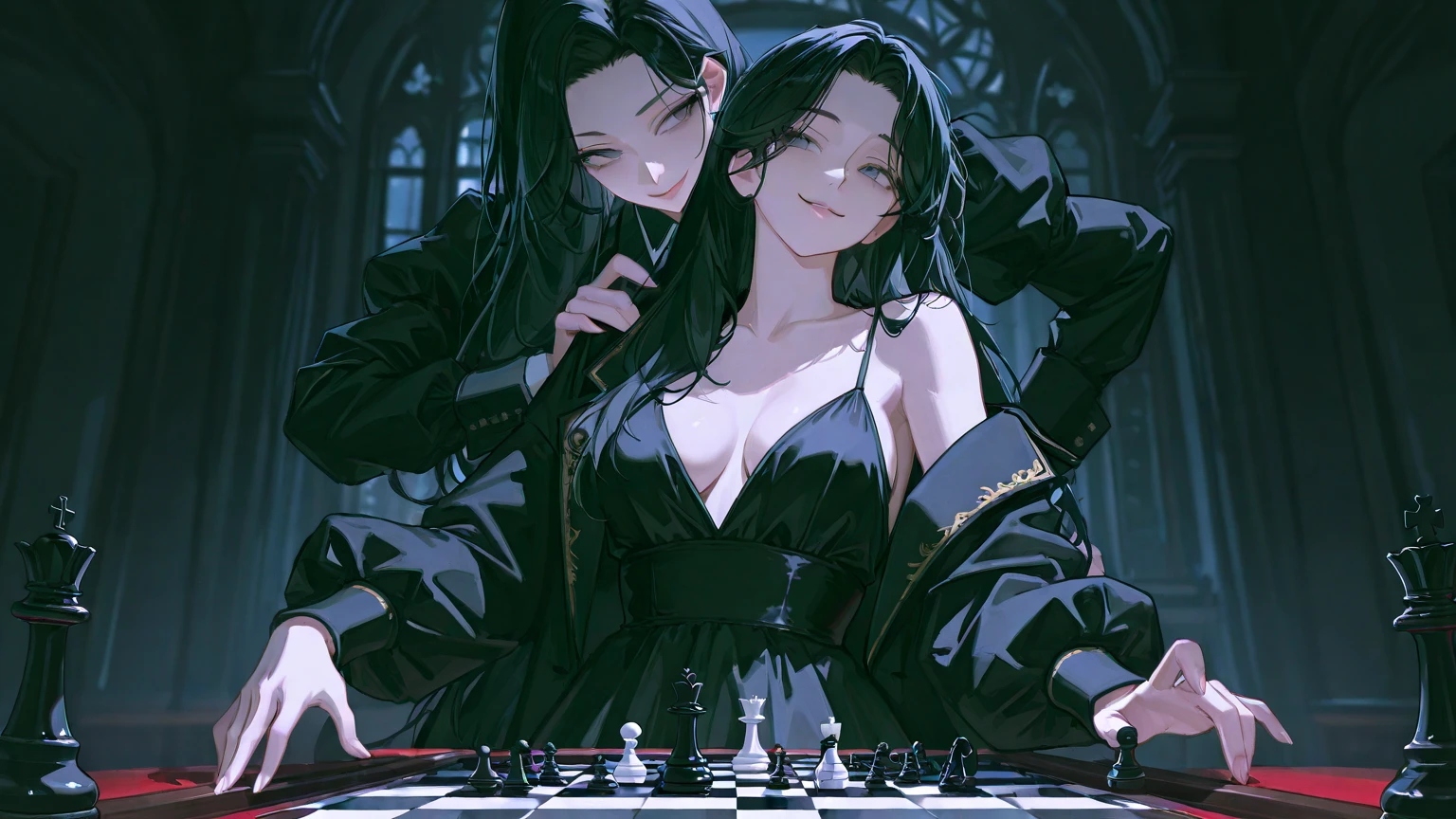 woman playing chess