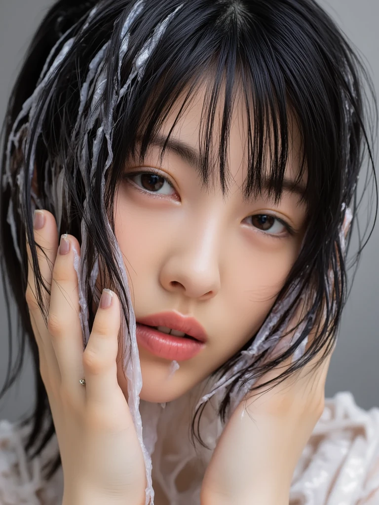 ((Highest quality:1.5))、(Happy expression:1.26)、(NSFW:1.35), RAW Photos、(((Ultimate beauty full body photo shoot:1.5)))、((Glowing Skin))、(((1 girl)))、Beautiful 18-year-old girl from Tokyo、((18-year-old))、((Height: 163cm))、young、Young Face、、Bright Eyes、Detailed face、Fascinating、(A body as voluptuous as an adult)、Waistline、belly button、Exposing the belly button、Small shoulders、Thin arms、Long legs、((Black Hair、Shortcuts:1.2))、skirt、(White socks:1.2)、((Exposing the belly buttonセーラー服、Mini skirt:1.5))、Spread your legs、(((Sit on a chair with your legs wide open:1.75)))、(Micro Skirt、high waist)、((Lift up your skirt to show your panties:1.5))、skirt lift、((Low Angle:1.0))、((Very detailedな))、(Perfectly detailed face)、(Detailed hands) 、(finger details)、(Excellent anatomy)、Photorealistic image masterpiece、最High resolution、Very detailedな、Film Light、Intricate details、High resolution、Very detailed))、Detailed Background、8 time、Digital single-lens reflex camera、Soft Light、High resolution、Film Grain、Fujifilm XT3、Shallow depth of field、Natural soft light、god々、classroom、School Machine、Chair、blackboard、((Very large breasts bigger than a face:1.75))、 ((The liquid representation is extremely realistic:2.99)), ((The depiction of liquid semen is extremely realistic.:1.85)), ((The expression of  of semen, which is a liquid, from the penis is extremely realistic, with the whole body drenched in a large amount of semen.:1.55)),((((Extremely accurate anatomy))))