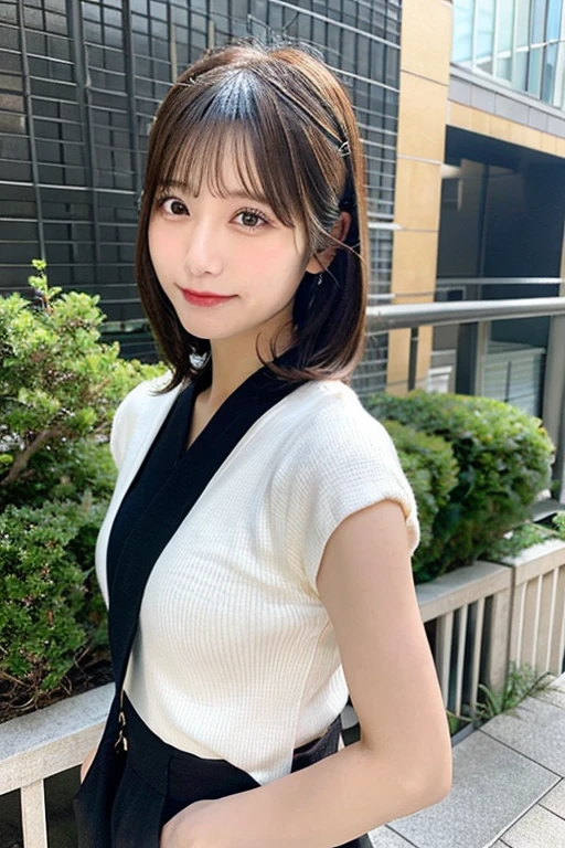 最high quality,Very detailed,finely,High resolution,8K壁紙,Perfect dynamic composition,Young Japanese Woman,Age 25, Black Hair, thin, 4K, 8K, high quality, beauty, smile, White teeth,Beautiful Eyes, Characterized by simplicity, High resolution,1 person,Japanese Idols,Large ,Landmine Makeup,Red cheeks,Hands on chin,Burikko Pose,Small face pose