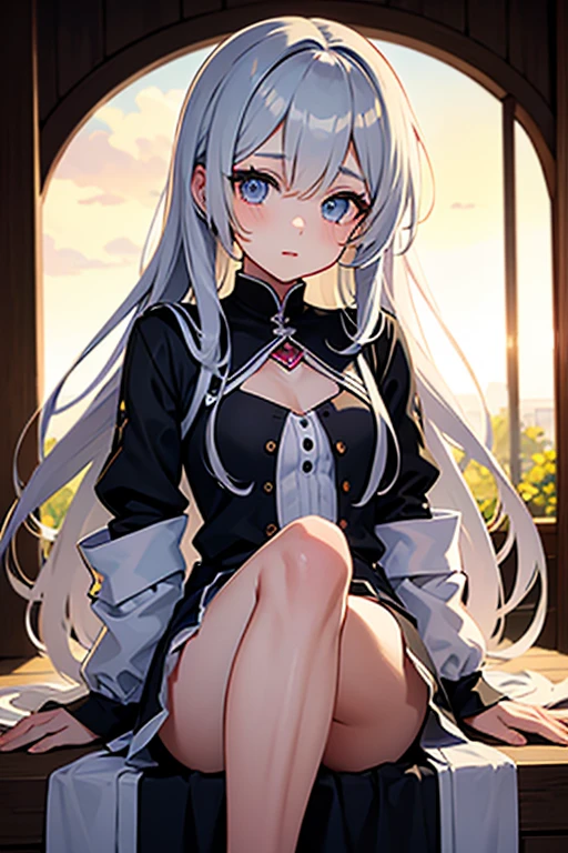 (hyper extreme detailed),(masterpeace),(hyper extreme),(photorealistic),CG,(colour:1.2), solo, <lora:Elbing_v1:1>,Elbing,silver hair,long hair,hat,odd eye,red eyes, blue eyes, grey shirt, bkack skirt, pantyhose, long boots,