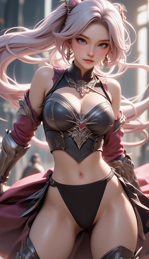 beautiful alluring female knight, long pink curly hair, blue eyes, smiling, pink crystal skimpy lewd bikini armor made entirely of crystals inside a magical palace,  fantasy theme, Fiverr Dnd Character, Octane Render, Digital Art, Extreme Detail, 4k, Ultra Hd, Polished, Beautiful, Hyperdetailed, Intricate, Elaborate, Meticulous, Photorealistic, Sharp Focus, Wlop, Character Design, Unreal Engine, 3d Rendered, Volumetric Lighting, Reflections, Glossy, Digital Illustration, Pose, Suggestive Pose, Lewd, Full Body Shot, anatomically correct,💖❤💕💋❣