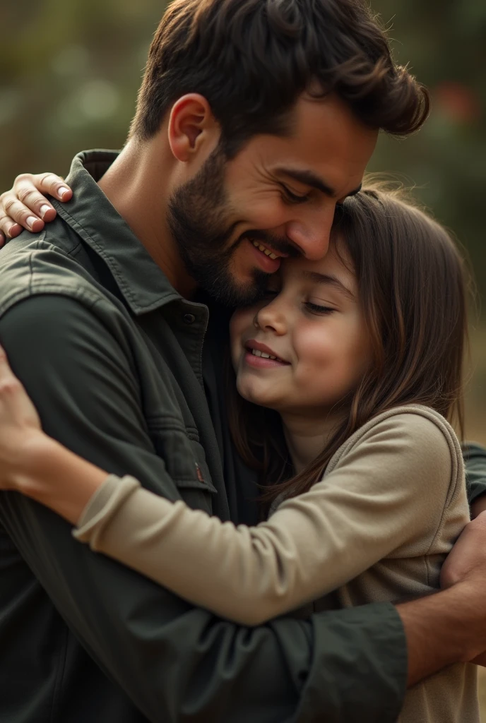 A heartwarming ending：Daughter takes the initiative to hug her father，Father seeks a comforting smile.。
