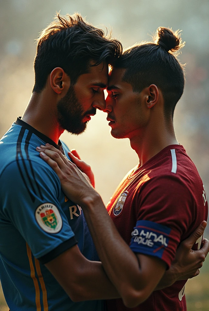 Messi and Cristiano Ronaldo kissing with Maduro's political campaign in the background
