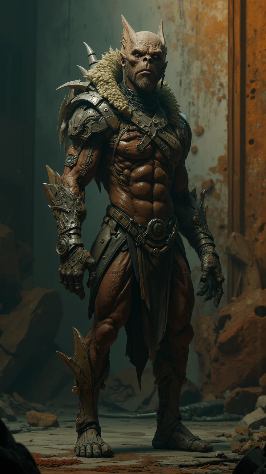 full body photo, colossal orc+, dark-green skin++, wearing orcish armor, detailed skin, huge muscles+, big muscular thighs+, big bulge, fantasy, masculine, shiny wet skin, manly, looking at viewer, modelshoot style, (extremely detailed CG), photo of beautiful artwork, (Antonio Moro), (Jeremy Mann), High Detail, Sharp focus, dramatic+, (photorealistic), Intricate, handsome, <lora:EdobOrc_v1.0:0.8>
