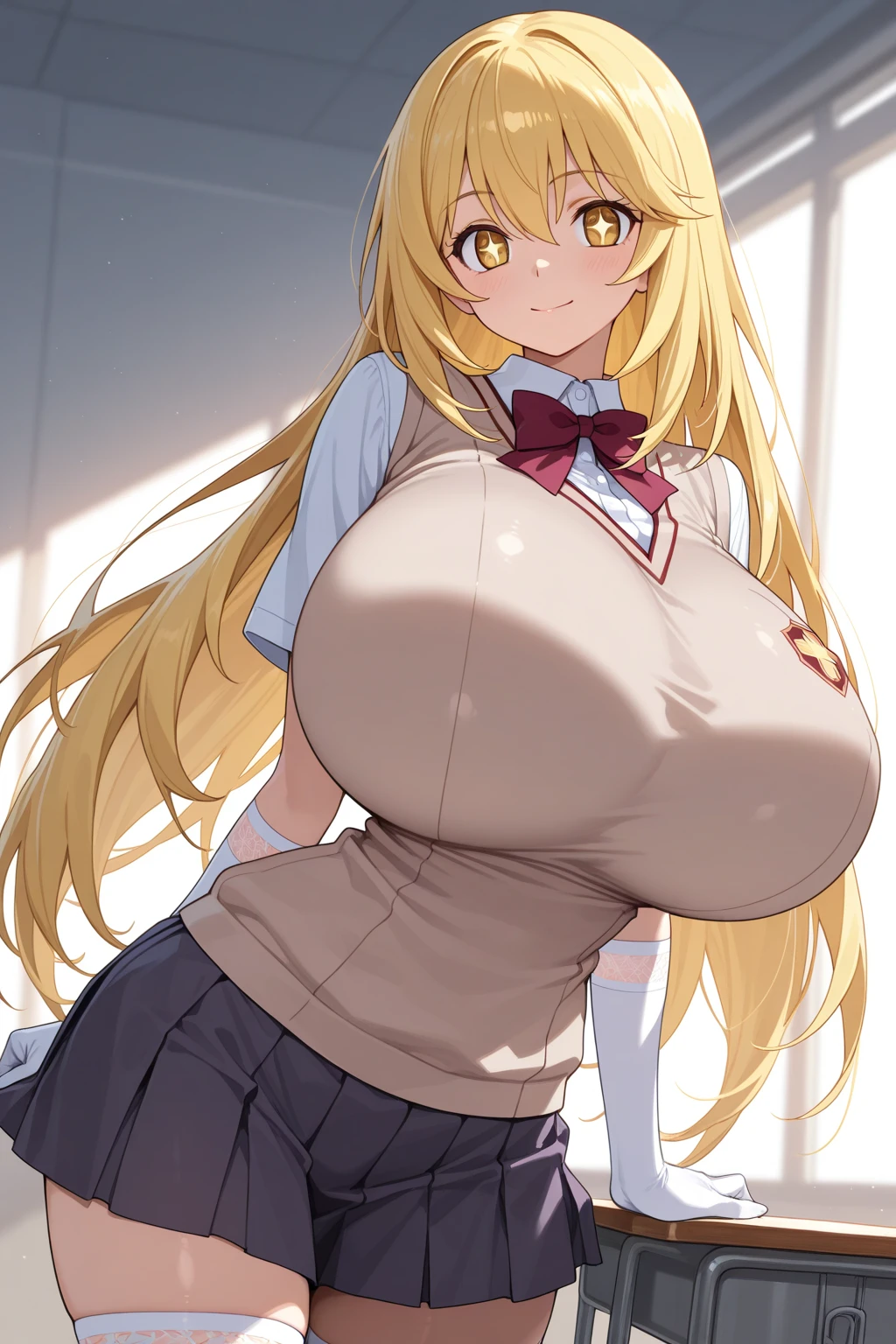 1 girl，anime beautiful girl，(very huge breasts:1.5)，(shirtless girl:1.5)，((Girl Grabbed by the Chest:1.4))，long hair，(blush，Surprised:1.2)，very high quality，(first round，handcuffs on both hands:1.3)，(Girl raising arms:1.5)，being restrained，lure，(mini miniskirt:1.3)