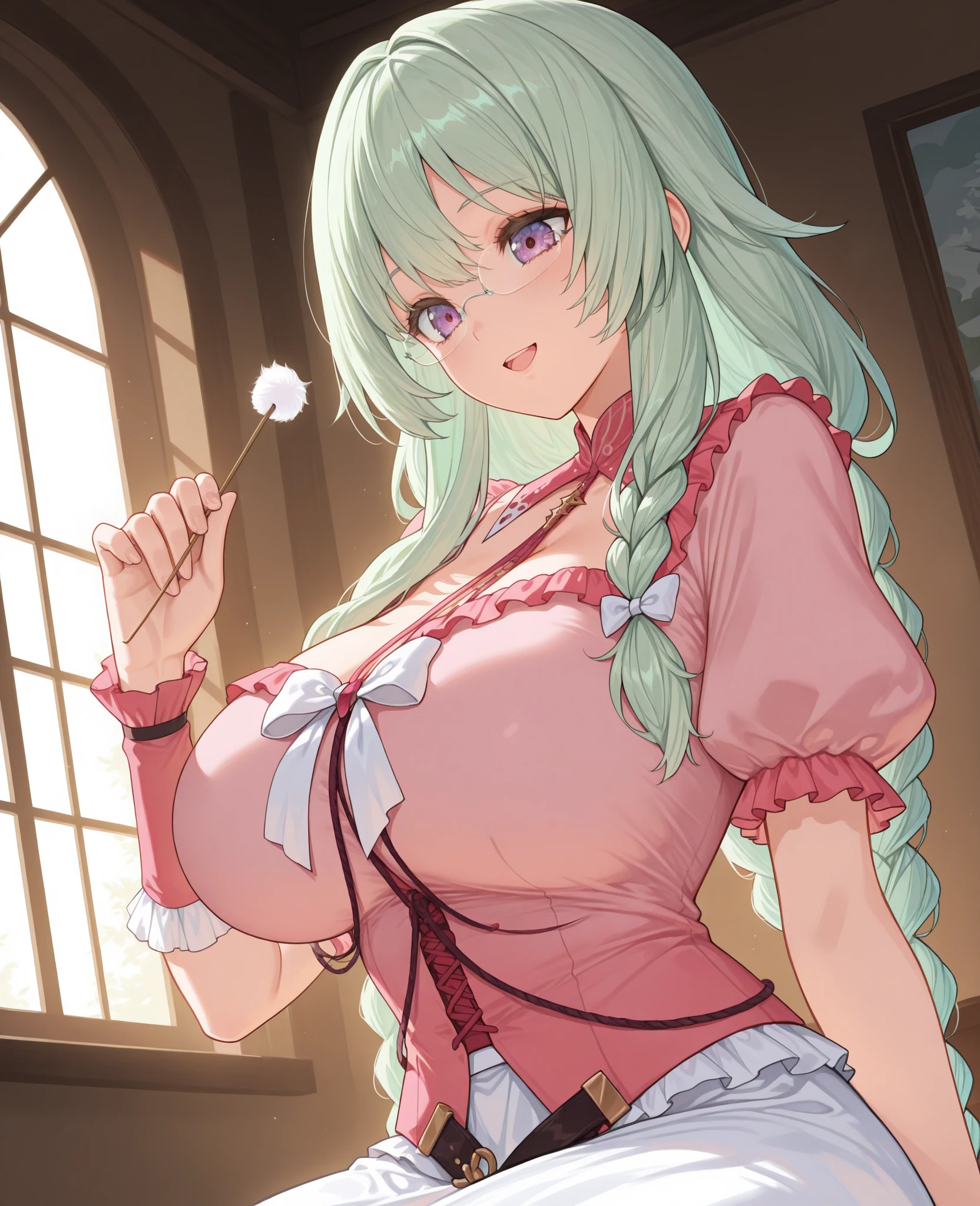 photorealistic, (4k), depth of field, (Masterpiece), (realistic skin texture), extremely detailed, intricate, hyper detailed, professional photography, bokeh, high resolution, sharp detail, best quality, girl, aqua hair, blue eyes, aqua maid dress, maid headdress, frills, apron, . dynamic pose, (lying on side), outdoors, park, light rays, grass, (park bench:1.3),