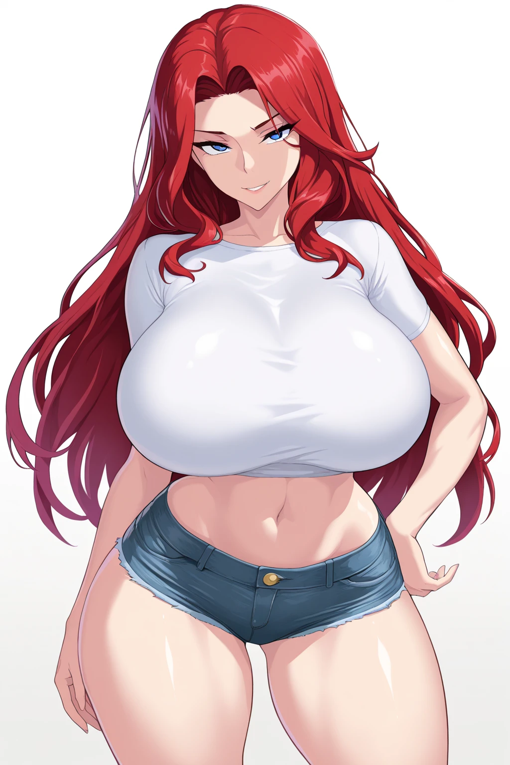 (ranma chan) (ranma saotome)(1solo)(1girl)((Solo)) ((Masterpiece)) ((High Quality)) (slim thick)((Perfect Face)) ((Huge Breasts)) ((Wide Hips)) ((Narrow Waist)) ((Beautiful)) ((Redhead)) ((Long Hair)) ((Light Skin)) ((Cute Nose)) ((BLue Eyes)) ((Young)) ((topless)) ((Jeans))