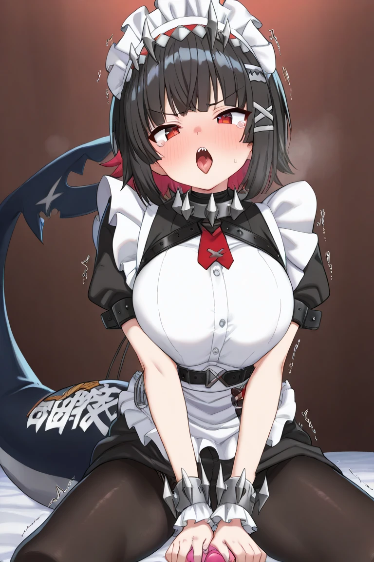 _asura style, 1girl, solo focus, atago (azur lane) , sex, 2boys, hetero, huge penis, dress, blush, wet, rape, blowjob