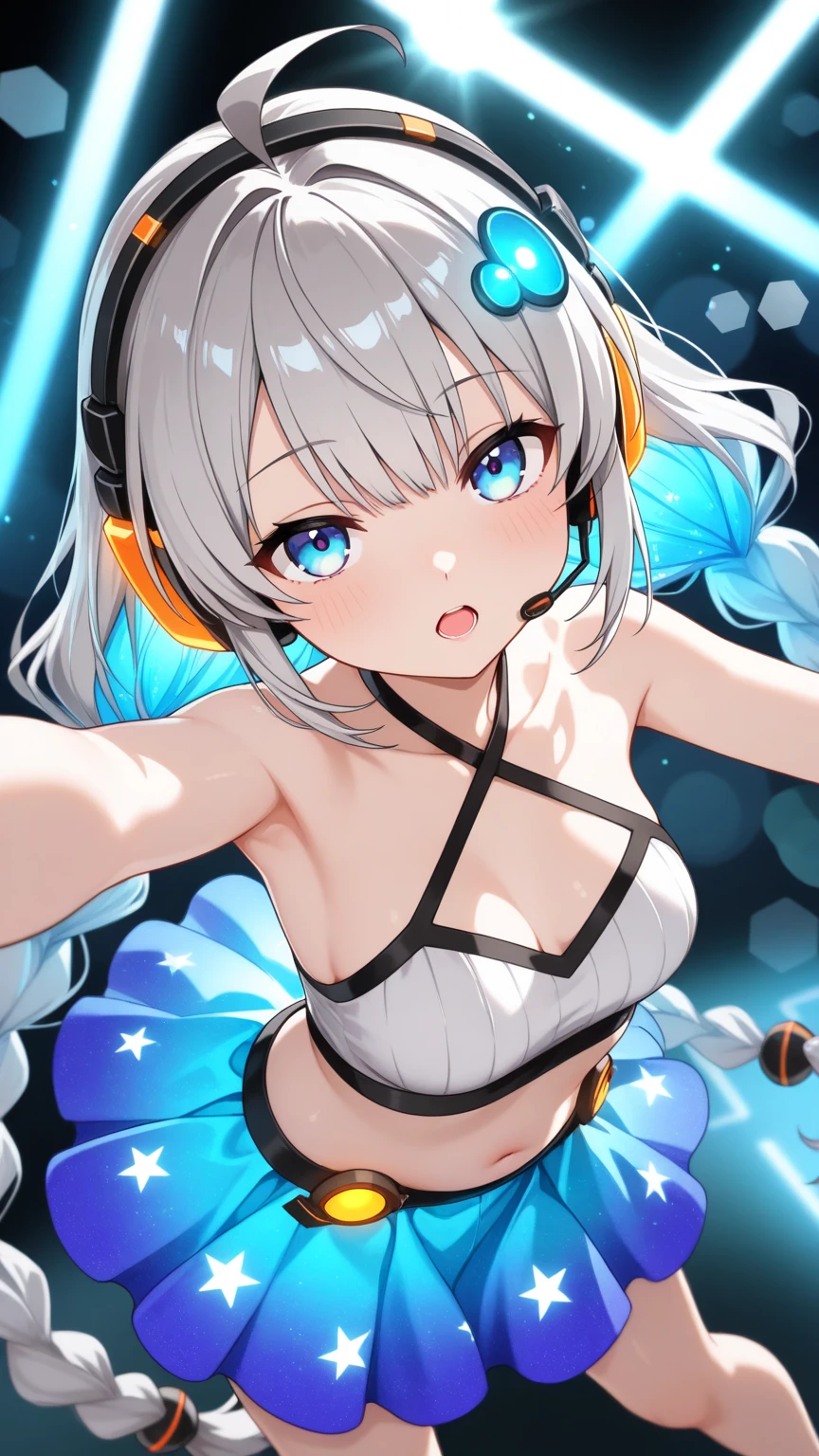 (Highest quality,8k,32K,masterpiece,Ultra-high resolution :1.2 ),born,One girl,Super cute,Natural light,Clear, shining eyes,20-year-old,Fair skin,Electronic world fantasy background,Black Hair,Hatsune Miku-like costume,Swimwear,bikini