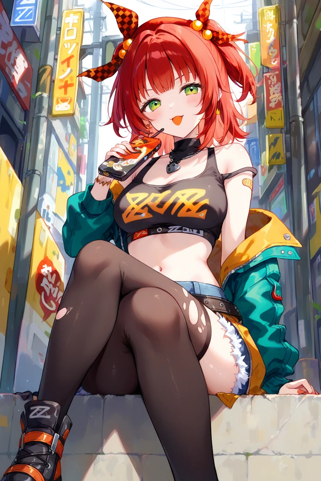 One person　A character with bob hair, red hair and cat ears　Red Tail　B Cup　Blue-green eyes　Tree Eyes　Spread your legs wide