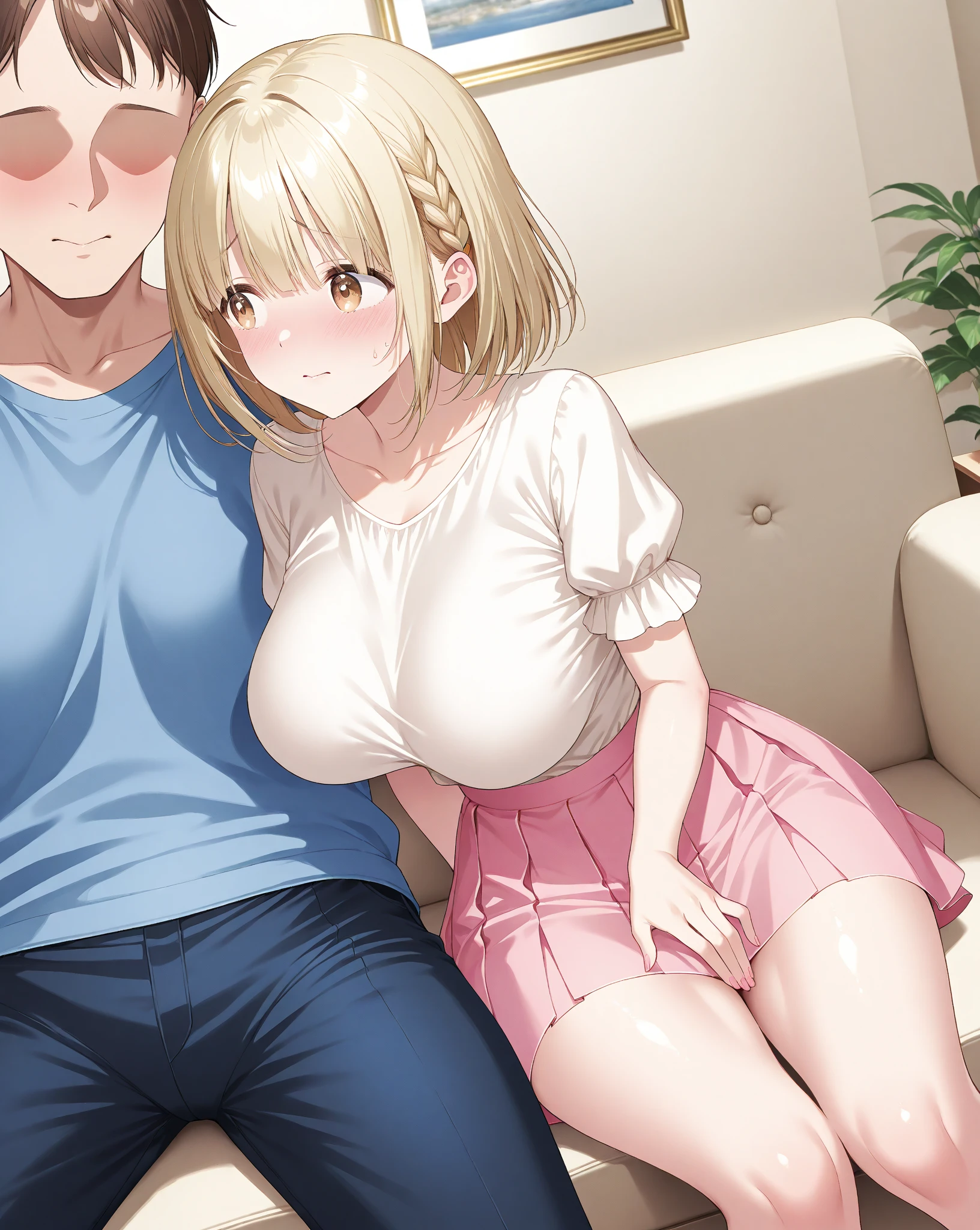 standing sex, (female 1) , (((white blouse、navy pleated mini skirt))), (((Tucked up skirt)), (slender body), face turns red, old small man ass groping female 1 from behind,(((old small man pressing his chest on female 1 back))) , (((grab her breasts)))、(highest quality,High resolution, realistic, High resolution, 1 Girl NSFW) ,slender body,vaginal sex,missionary,orgasm face,Sweat,saliva,,big breasts,cum in pussy,(A girl trembling at sexual climax)、Sweating、back bridge、(((pupil of the heart)))、open your big mouth、stick out tongue、Ahegao、big breasts、luxury hotel、short hair、blonde ,