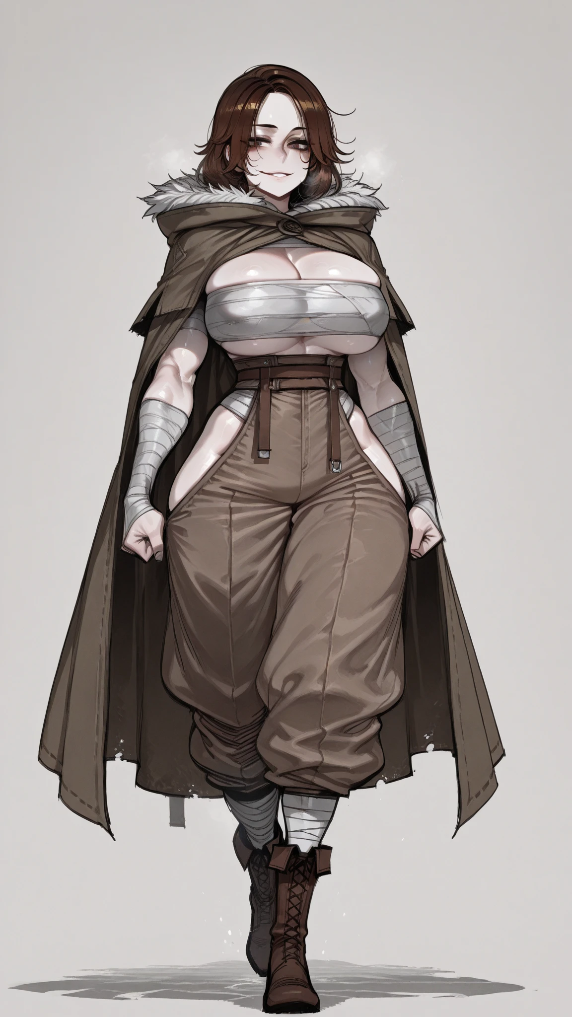 ((masterpiece))、((top-quality))、((Official art))、8K、very detailed illustration、Black hair、(Short bob hairstyle with a bandage over one eye)、((Mummy girl with white bandages from head to foot))、underboob、Bandage on the chest、Bandage the leg、Bandage on the lower back、Bandage your arm、((Roll up the exposure))、Bandage wrapped like white low-rise hot pants、(((Bandage your belly)))、Bandage the neck、Loosely rolled bandage、((Mummified Girl))、Delicate body、((Dark look))、(Depressed look 1.5)、Professional Model Pose、glamor、seminude、White background、simple background