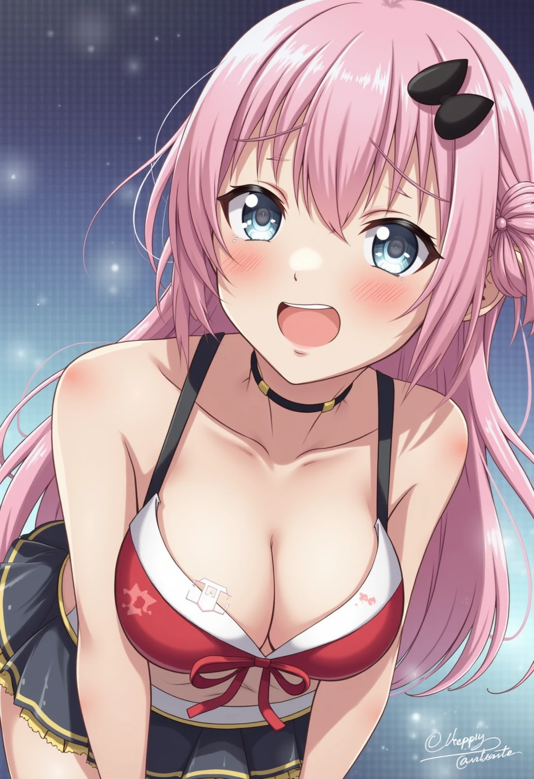 yukoku kiriko, shiny colors, masterpiece. bikini, on stage, twintail, detailed face, muscular, (abs:1.1), slender, close up face