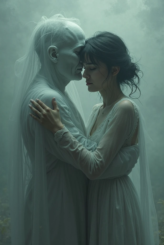 Man hugging the ghost of "the crybaby"