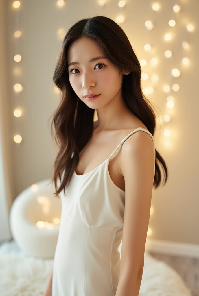 Dark brown hair、Light brown eyes、Japanese actress face、 Lady、I&#39;Iは彼とIが好きです&#39;I&#39;Iは40歳くらいです.、(Intricate details:1.2)、(Which is the top???:1.4)、 (Ultra-high resolution:1.2)、Ultra-high resolution、(Finely tuned)、(Detailed facial features)、Hmph、8k resolution、D cup size breasts、Long Hair、Large windows、Extravagant space、relax、、,Full body photo、Head to toe shot、Beautiful feet、Camisole dress、Beautiful feet、A refreshing room filled with sunlight、she, household items,   (plant:0.8), Fashion Hub, Extremely detailed, Very detailed, Realistic, Hourglass Shaped Body, Obscene pose,、、I cry a lot、tears、person on the left、White wall、White floor、diagonally from below、please lift your chin、Put your butt against the wall、relaxした表情、Pose of Weakness、(auraroid photo:1.2)、from outside the window、A masterpiece of transparent painting、8k、32k、highest quality、(Details of both eyes)、1 girl、elegant、(Loose dress :1.4)、sunset、sit、(Low Angle、I look up and see this:1.2)、Hilarious、lean against the wall、Looking at the camera、summer、