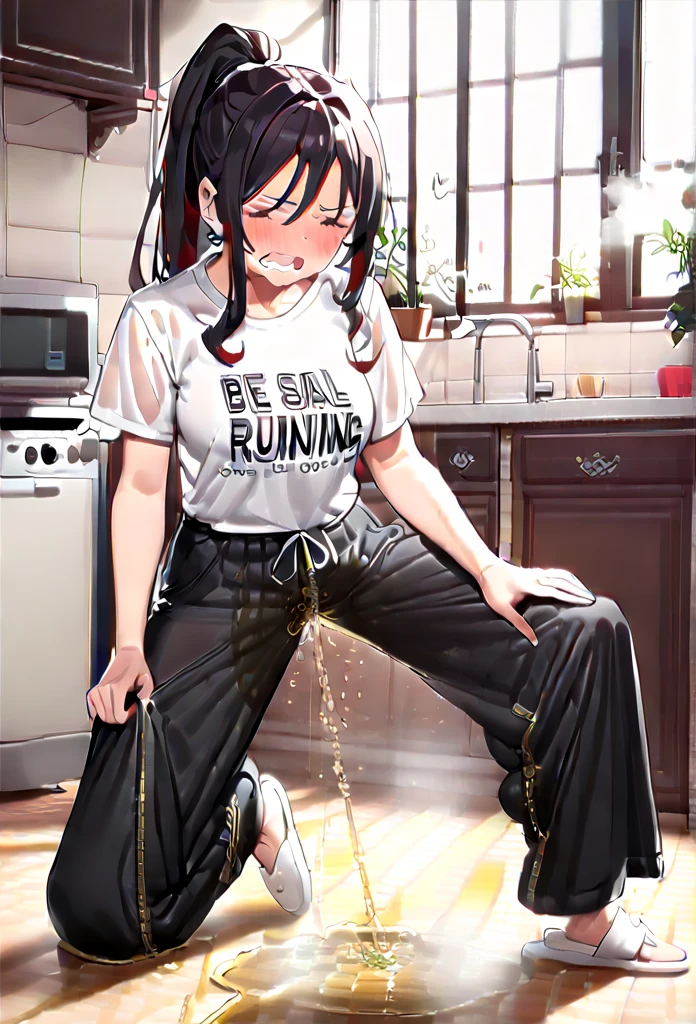 1man,1female,digital art,seductive curvy girl squatting,man standing,huge breasts,sucking man's penis hardly,blowjob,short pants,crop top printed black shirt,at bathroom stall,hands on penis,bukkake,suffering,