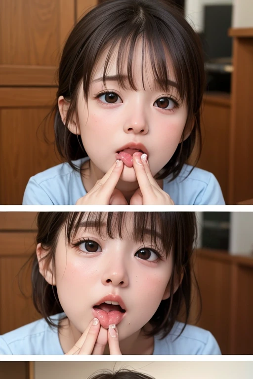 ((Detailed and realistic faces)), (7 years old:1.2), ((One Girl)), (Baby Face:1.2), (Very thin body:1.3), (Small breasts), Shibuya Background, (nude), (The gesture of tucking black hair behind the ears with both hands), (No makeup), (whole body), (((Expressions of ecstasy))), ((Drooping eyes)), Sit with one knee raised