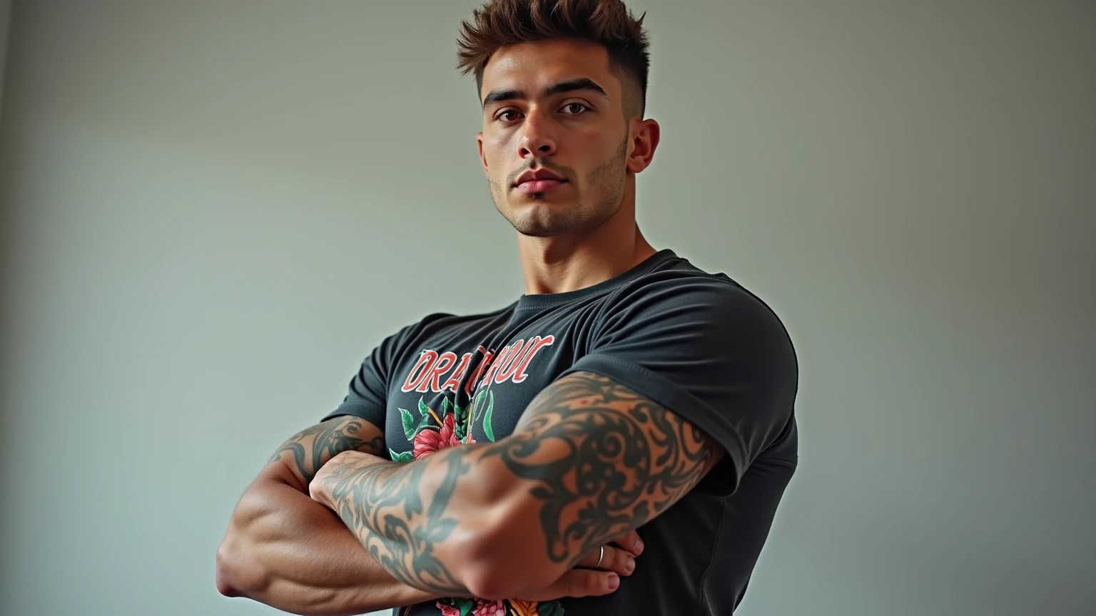hairs: long, black, with luminous green tips.eyeballs: Navy green.Piercing: no nose.cos: Defined and athletic.feature: has several tattoos all over his body.Personalidade: Doesn&#39;t like to smile, it's sensual.