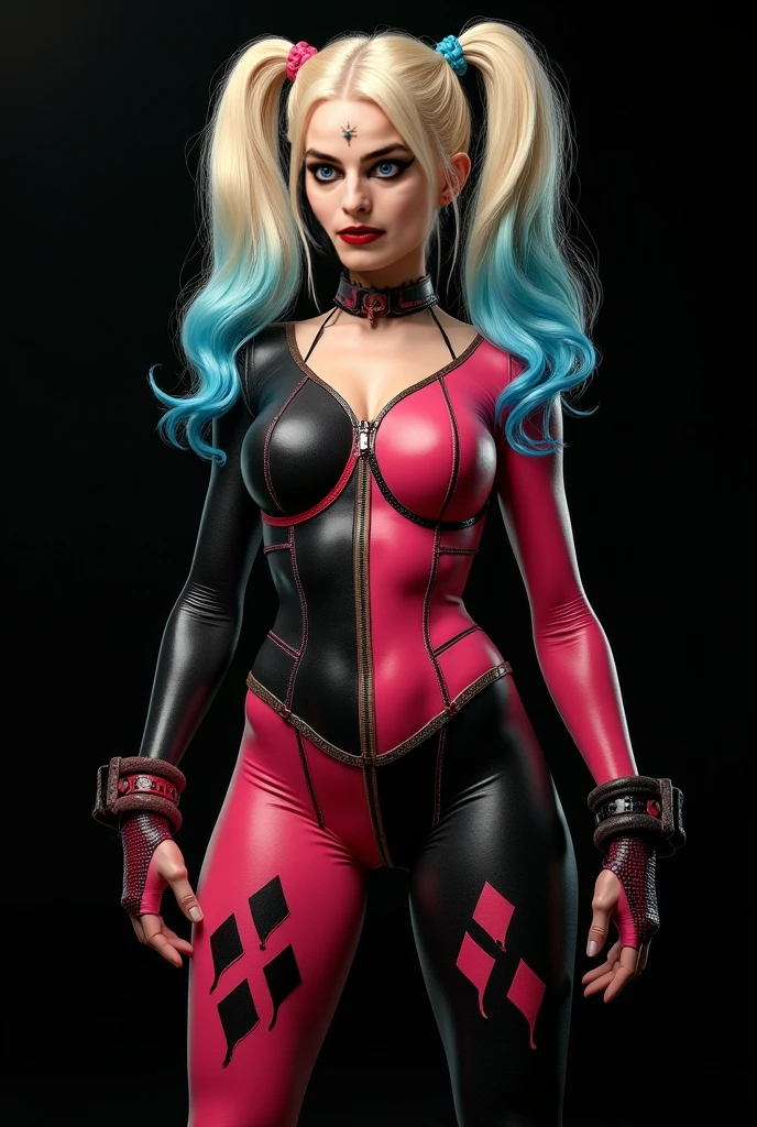 newyork, time Square, Harley Quinn, also known as Harley Quinn, is an iconic DC Comikes character. She is a former psychiatrist named Harleen Quinzel, who became a criminal in love with the Joker. With his eccentric gaze, that mixes vibrant colors and a manic smile, Harley Quinn is known for her chaotic humor and unpredictable personality. She's an anti-hero, often fighting alongside villains, but also occasionally redeeming himself and collaborating with heroes. His tumultuous relationship with the Joker is a fundamental part of his story, while her intelligence and combat skills make her a fascinating and complex character in the DC universe, (slenderbody:1.5), (Minimal clothing:1.5), (breasts big: 1.5), (hanging breasts: 1.5), (disproportionate breasts: 1.4), (真实感:1.4), (realisitic:1.4), (absurdrez:1.4), 8k, ultra details, detailed gorgeous face,(just:1.4) , 1 girl, (frontal viewer:1.2), Intricate Body Details, (curved:1.3),( mike:1.3)