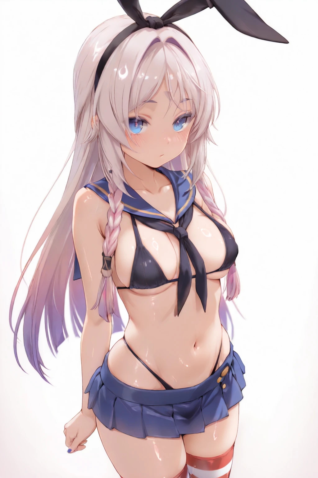 エロいBikini、Wet、Silver Hair、Pale blue eyes、Semi-long hair、学校のlocker room、locker room、Blushing、Embarrassed、Bikini、