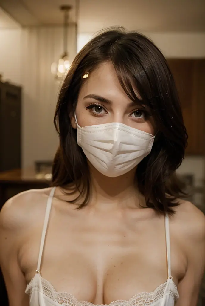 wear a medical mask、Spanish women wearing bras have big breasts but are slender