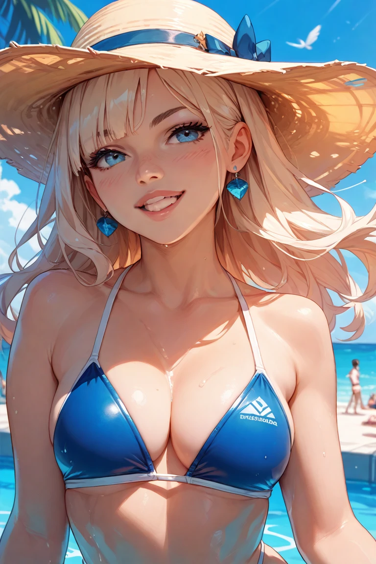 Make a busty girl in a bikini