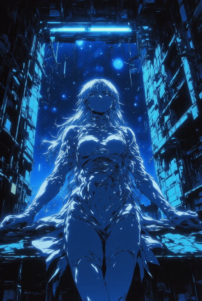 petrification, statue,nsfw,1girl,white color medium length hair,gray eyes,tareme,kind smile,medium breasts,completely nude,rubble ruins,