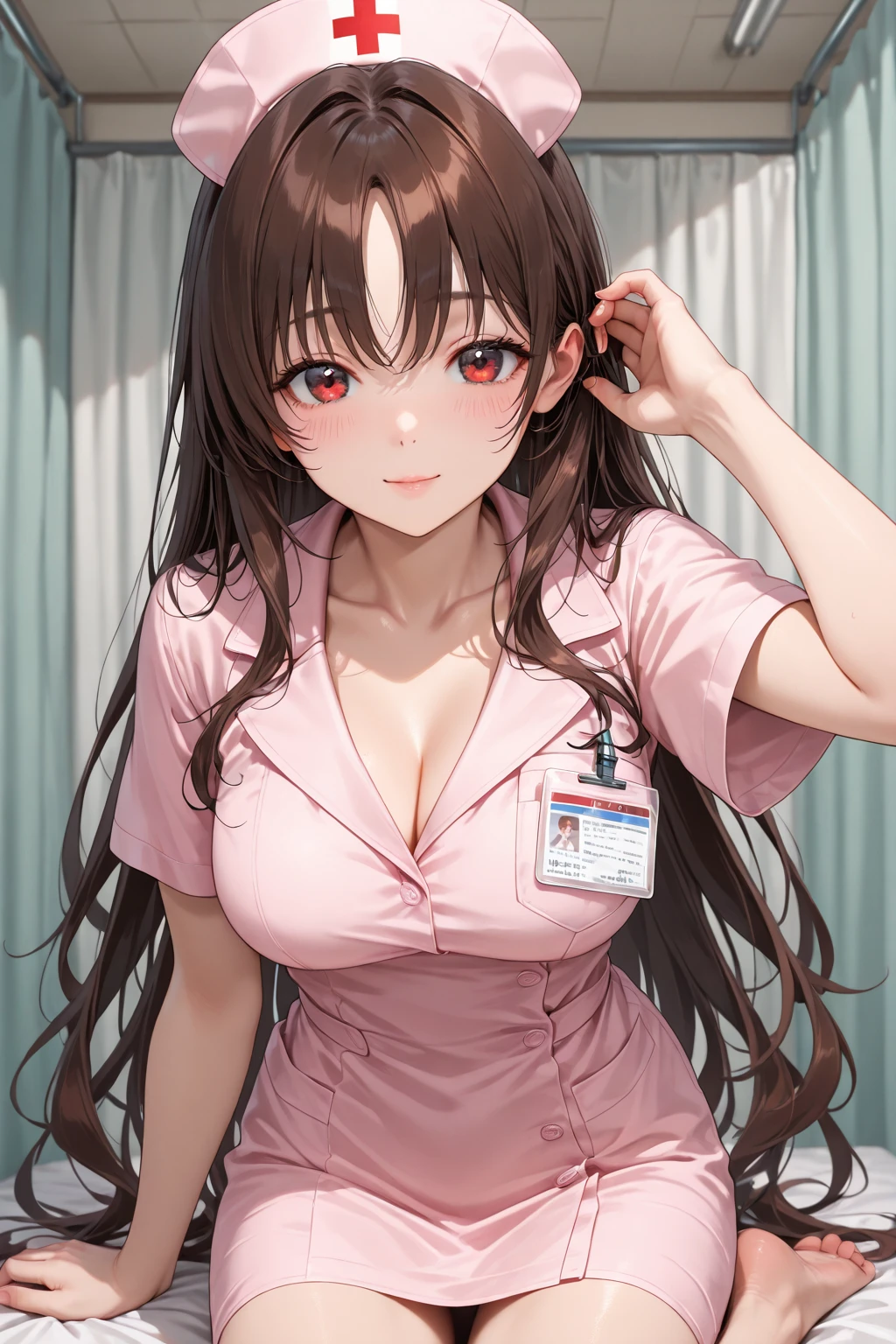 1 girl, Redhead, Facial hair, Red eyes, 8k, masterpiece, sexy、??????、High Contrast、cute、hospital、Hospital room、doctor coat、underwear、