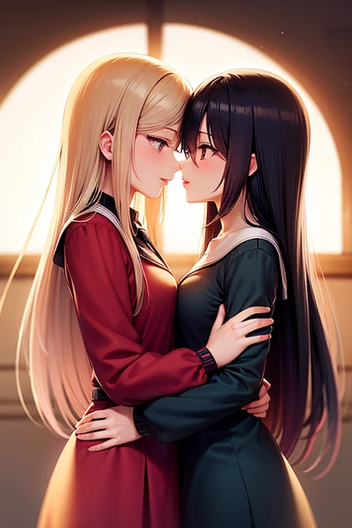 absurdres, hires, beautiful, (masterpiece:1.2), (best quality:1.2), 2girls, hug and suck, from the side, closed eyes,