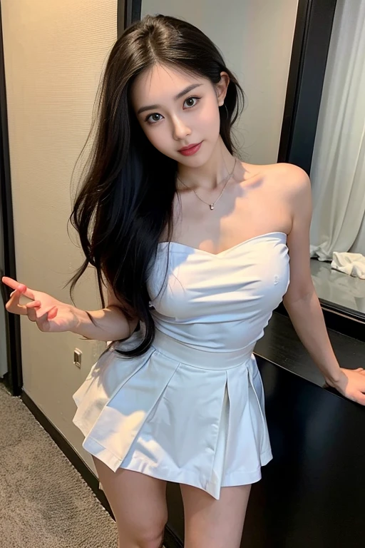 Gravure idol pose　Hotel　high resolution　Not too small bust　Skirts should be shortened　Beautiful legs　Height: 158cm