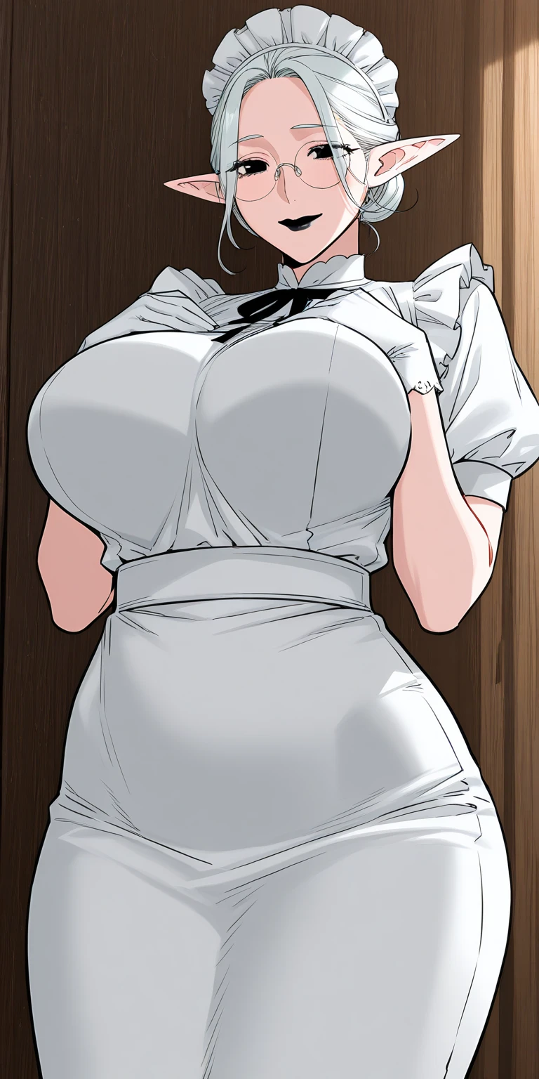Mature female, peasant dress, medieval fantasy, standing, looking straight ahead
