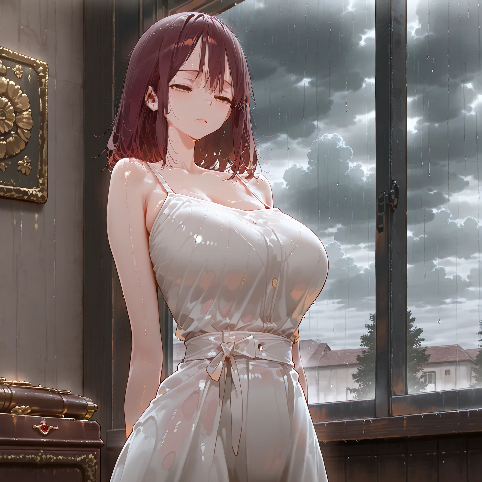 32K，tmasterpiece，Faraway view，（（extremely huge breast）），Collar，three-point style，aprons，Reflective glossy leather，slightly fat big breasts，Enlarged buttocks，（best qualtiy）， detailedbackground，Black girl， terroral， bionicle， succubi，Long horn，coda，the night，bonfires，stars，Ass focus，tmasterpiece，Faraway view，Two pink bumps，slightly fat big breasts，potbelly，Fat super ass，Ultra-transparent fishing nets，florals，Inside T，Unoccluded，super breasts
