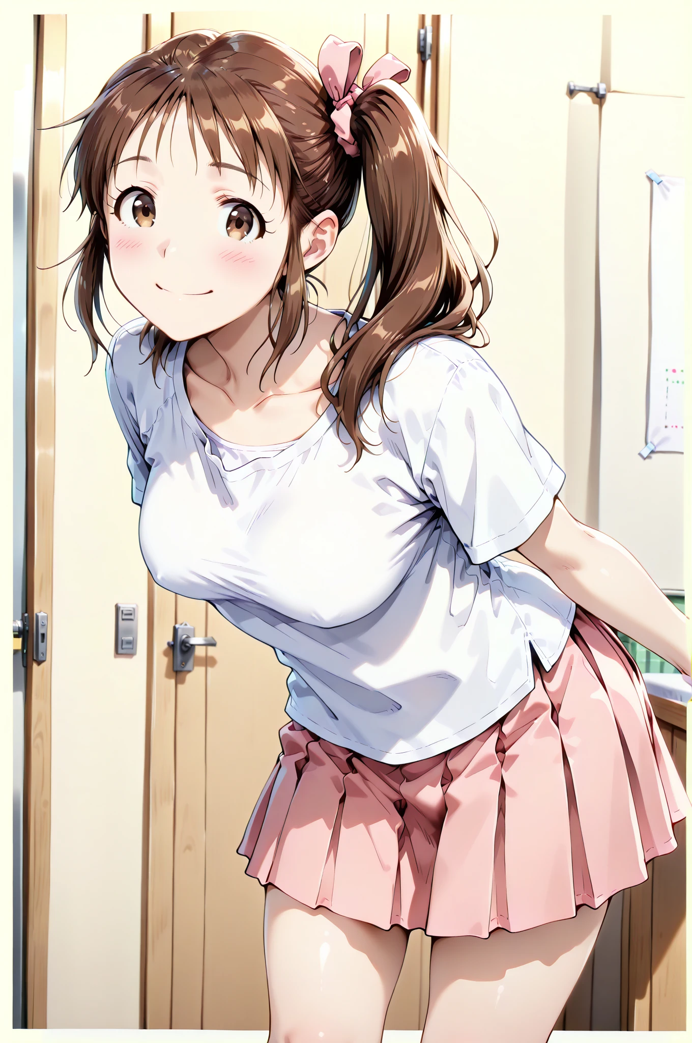 21 year old, Brown hair、twin tails、The long-haired、massive Ass, ((Track and field uniform))、Pink bloomers、a park、、Pink Panties、perfect bodies、Solo、A smile、Gymnastics、in a very crowded work place, cum all over her